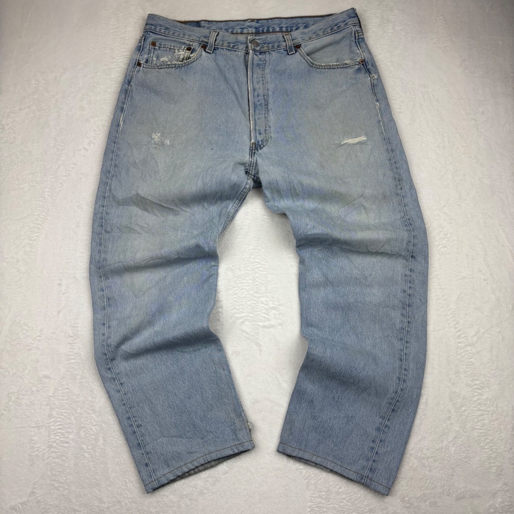 Vintage Levis 501 Light Wash Jeans Mens 38x30 USA Made Distressed\ Grunge Denim